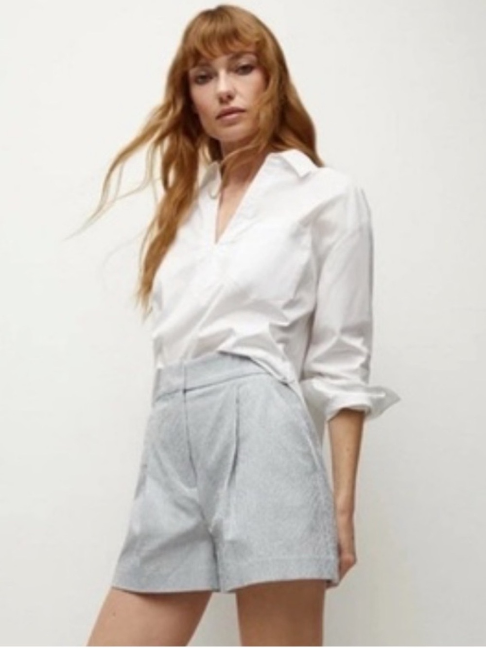 Veronica Beard Haina Seersucker Pleated High Rise Wide Leg Pleated Shorts Size 8